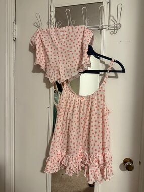 Pink Polka Dot Ruffle Camisole & Short Pajama Set
